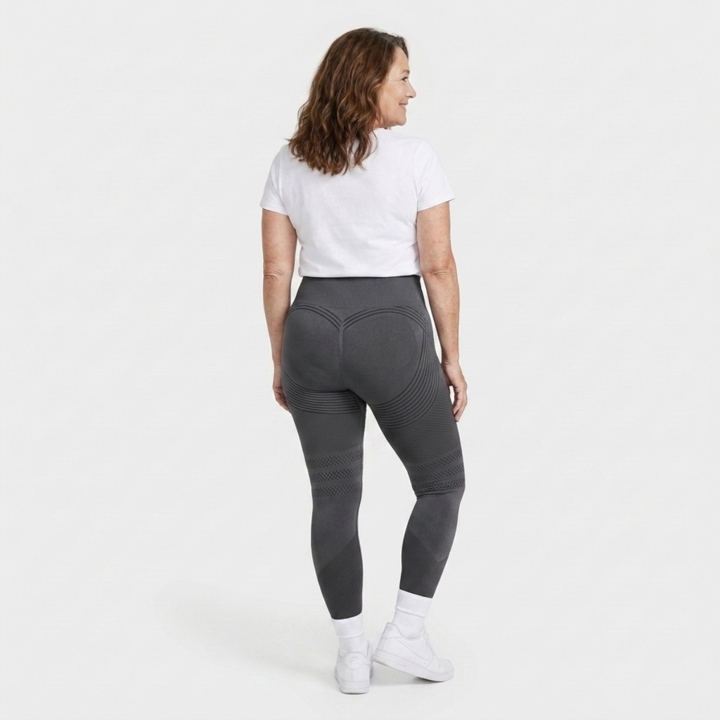Legging Serena de cintura alta con tejido 3D en color gris, vista trasera
