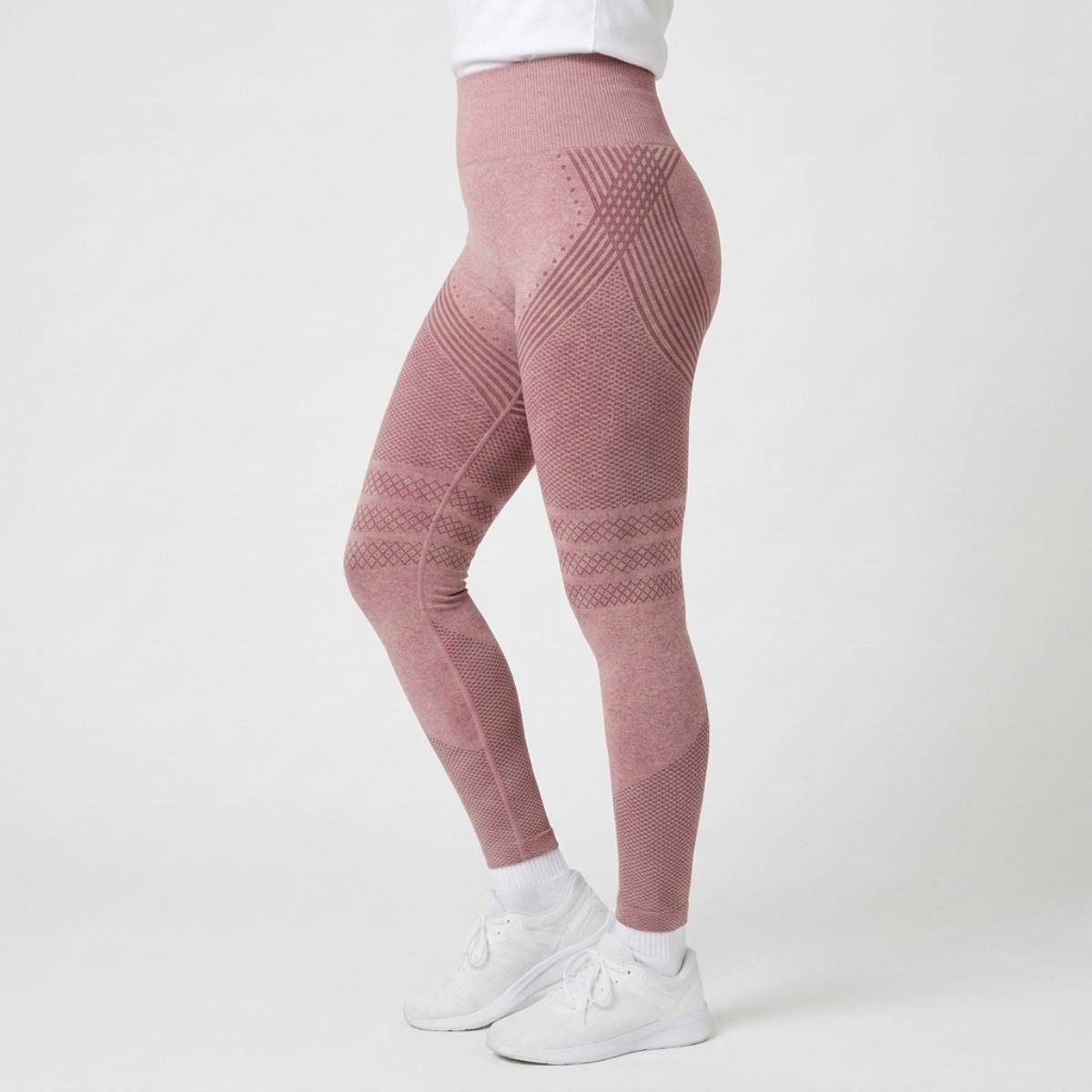 Legging Serena de cintura alta con tejido 3D en color rosa, vista lateral