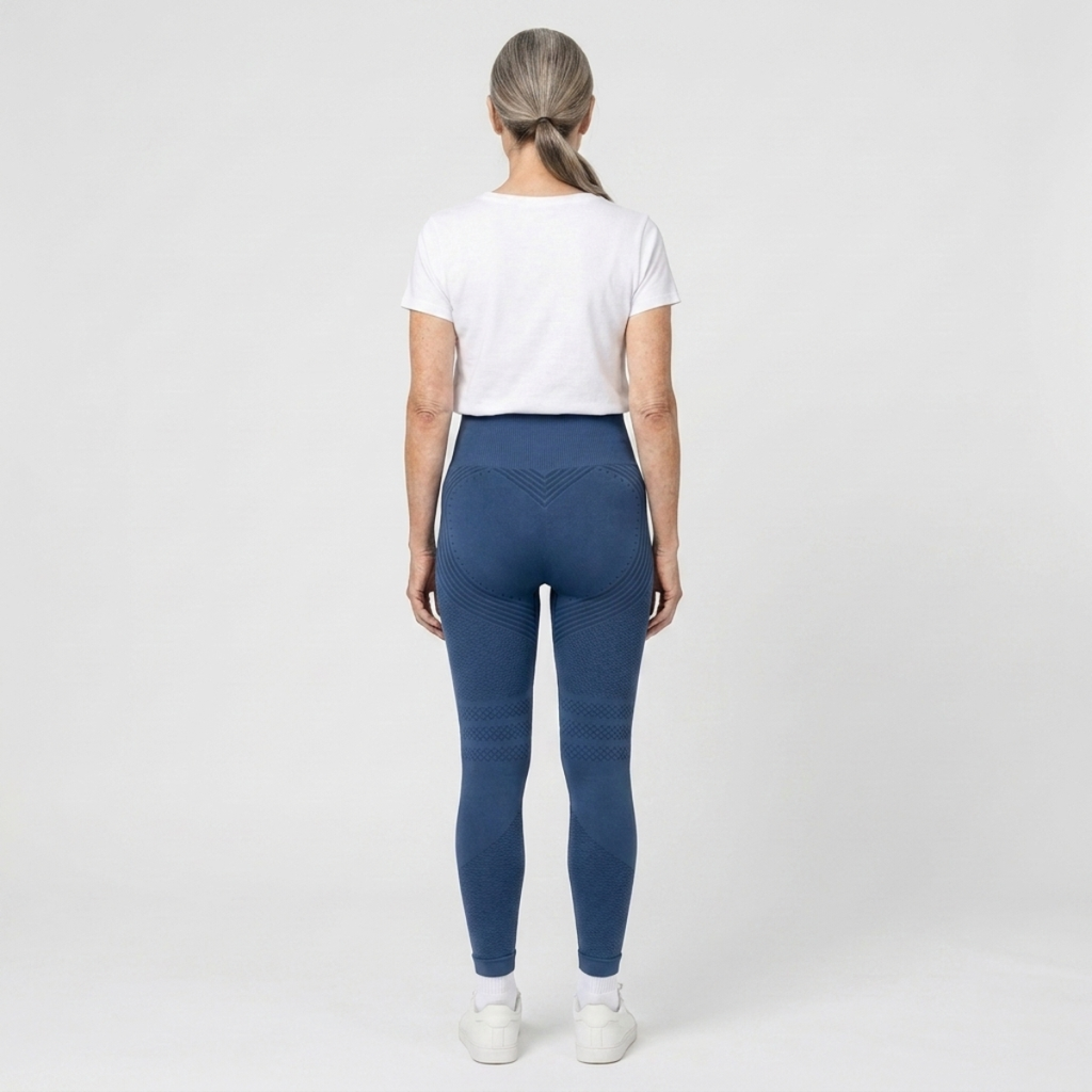 Legging Serena de cintura alta con tejido 3D en color azul marino, vista trasera