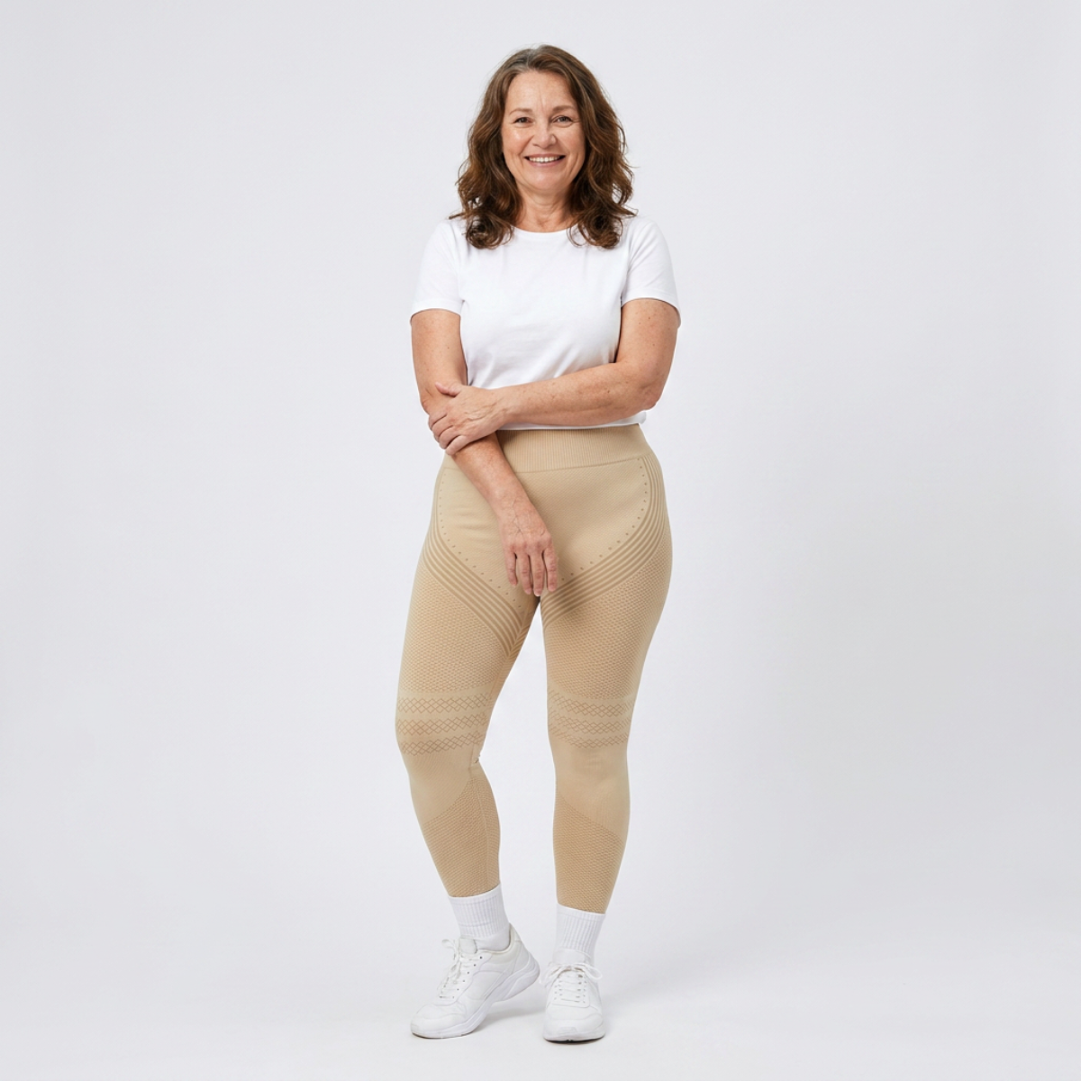 Legging Serena de cintura alta con tejido 3D en color caqui, vista frontal