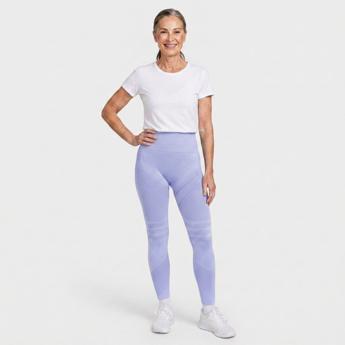 Legging Serena de cintura alta con tejido 3D en color violeta, vista frontal