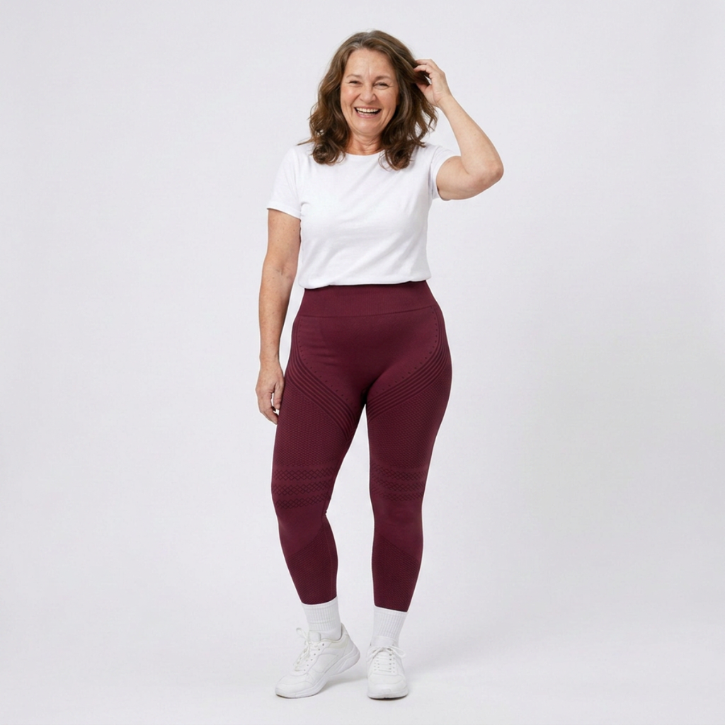 Legging Serena de cintura alta con tejido 3D en color burdeos, vista frontal