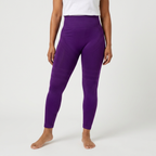 Legging Serena de cintura alta con tejido 3D en color violeta oscuro, de frente, cuerpo entero